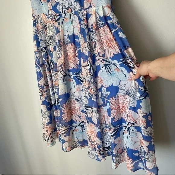 Nwt Gabby Sky Floral Fit & Flare Keyhole Dress Sleeveless - Picture 4 of 14